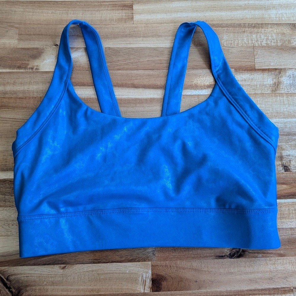 Carbon38 Blue Metallic Shimmer V-Back Sports Bra Activewear Size Small